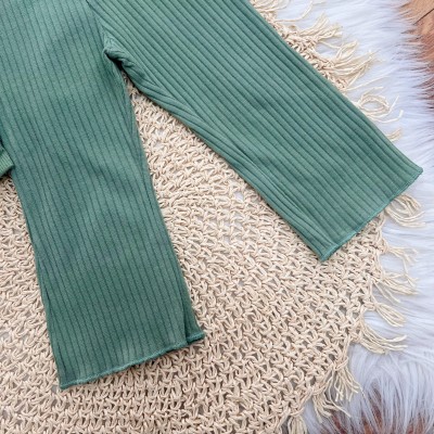 Conj. Casaco Floral de Moletom com Babadinhos e Calça Ribana Flare - Verde